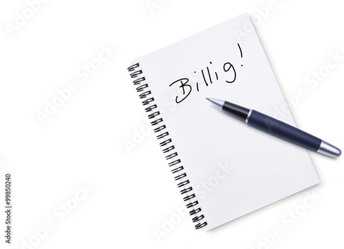 Schreibblock "Billig" Text
