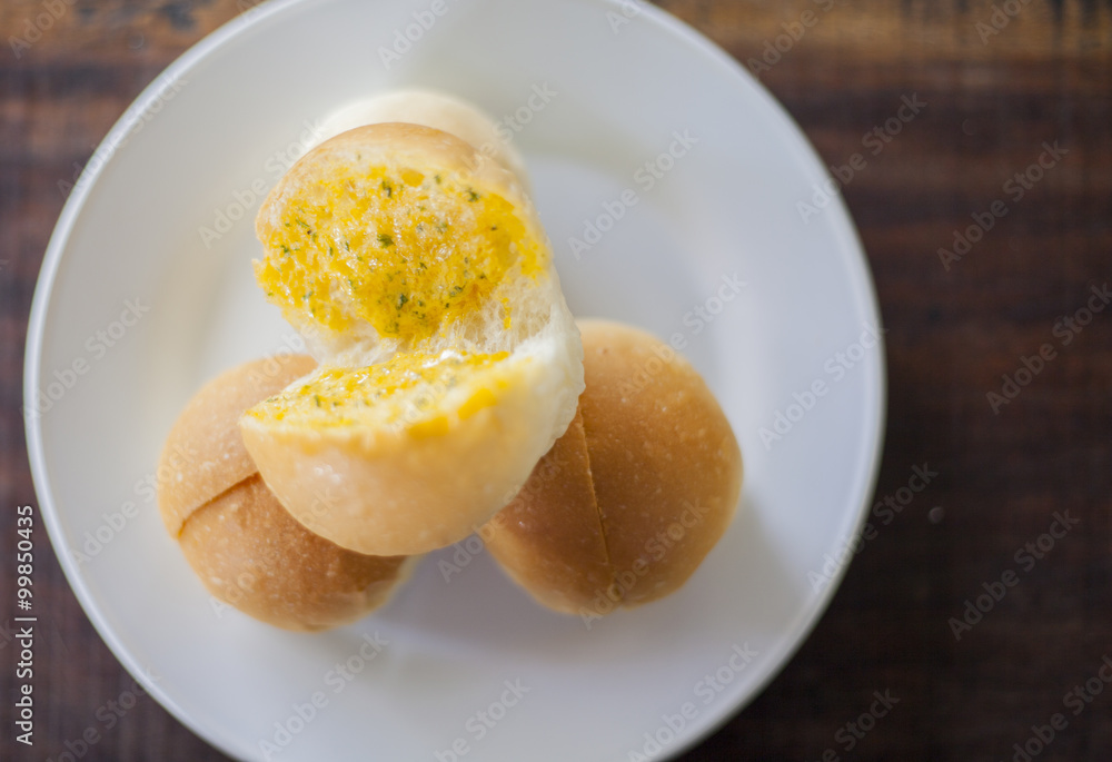 Sliced of round bread with butter Sliced of round bread with butter