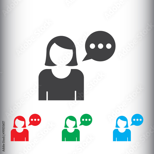 Woman with speech balloon icon