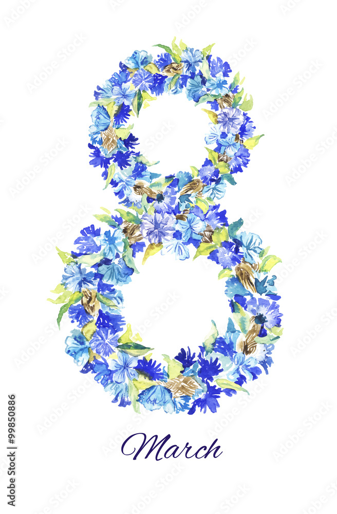  Hand-drawn vector watercolor congratulation with woman's day