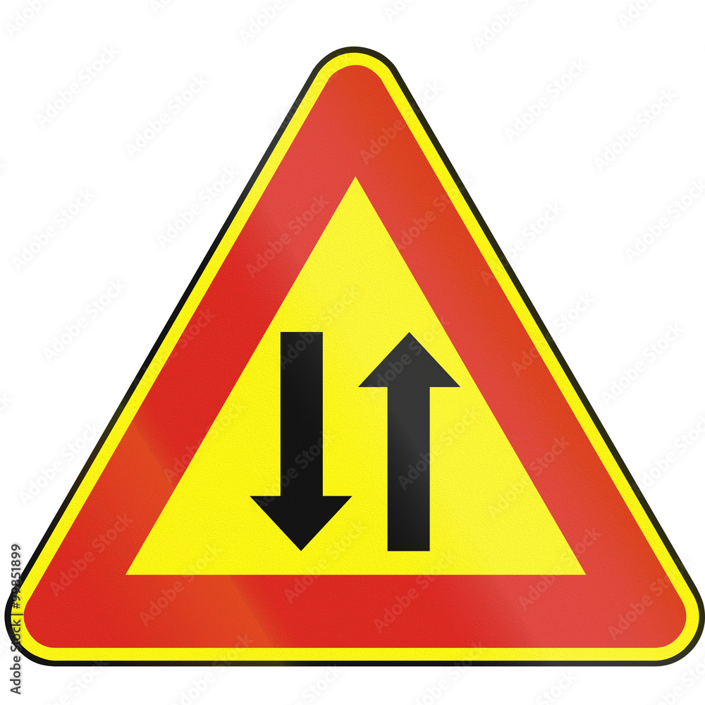 Road sign used in Slovakia - Two-way traffic (as a temporary sign) Road sign used in Slovakia - Two-way traffic (as a temporary sign)