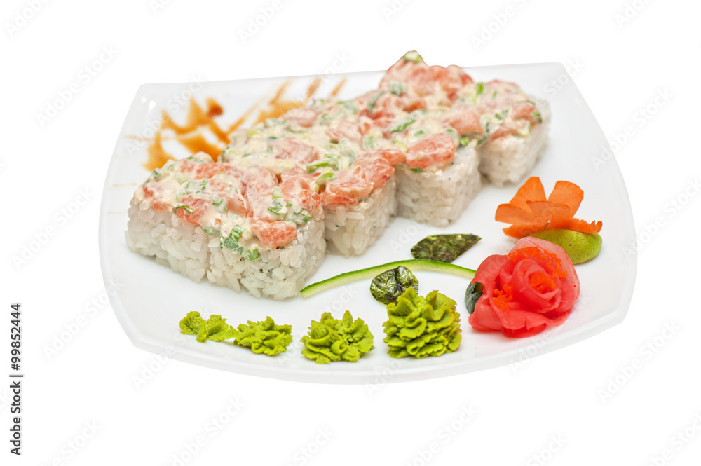 Roll with cream sauce, salmon fish Roll with cream sauce, salmon fish