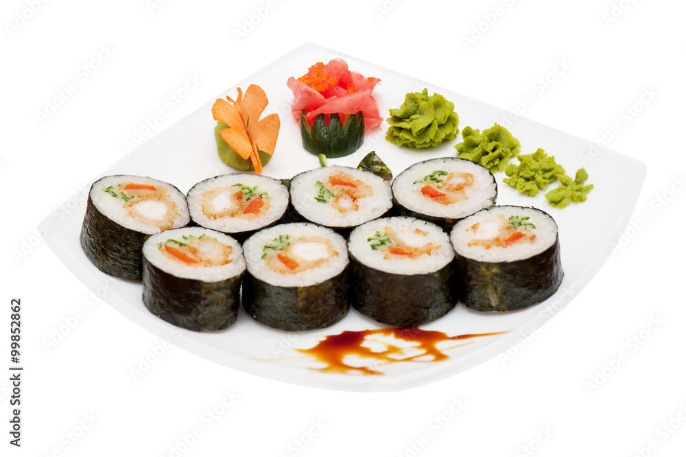 Roll with smoked eel and salmon 