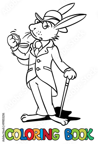 Rabbit in the costume of a gentleman Coloring book