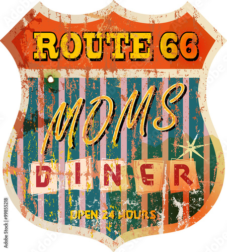 vintage route 66 diner sign, retro style, vector illustration