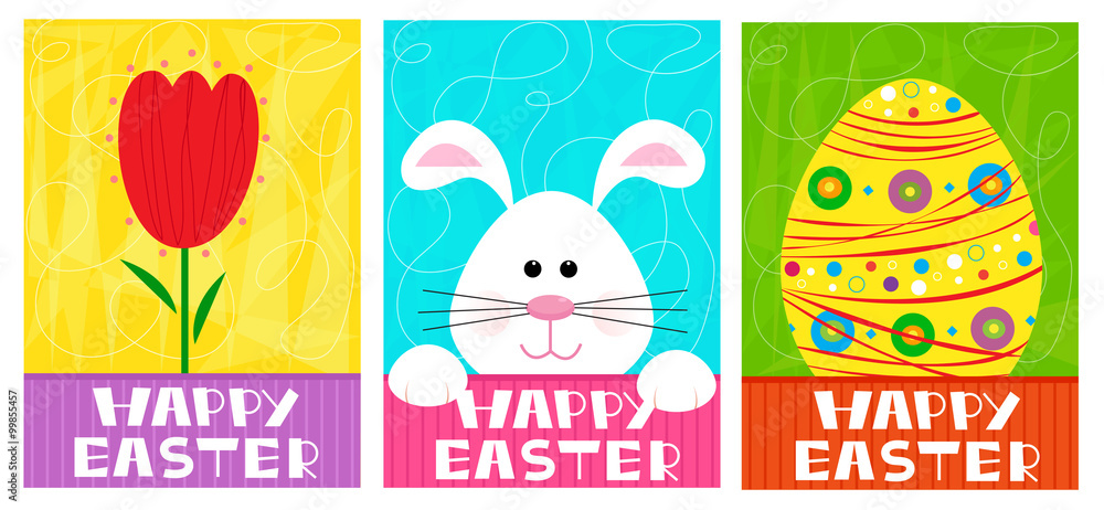 Happy Easter banners - Three different Happy Easter banners with tulip, bunny and Easter egg. Eps10