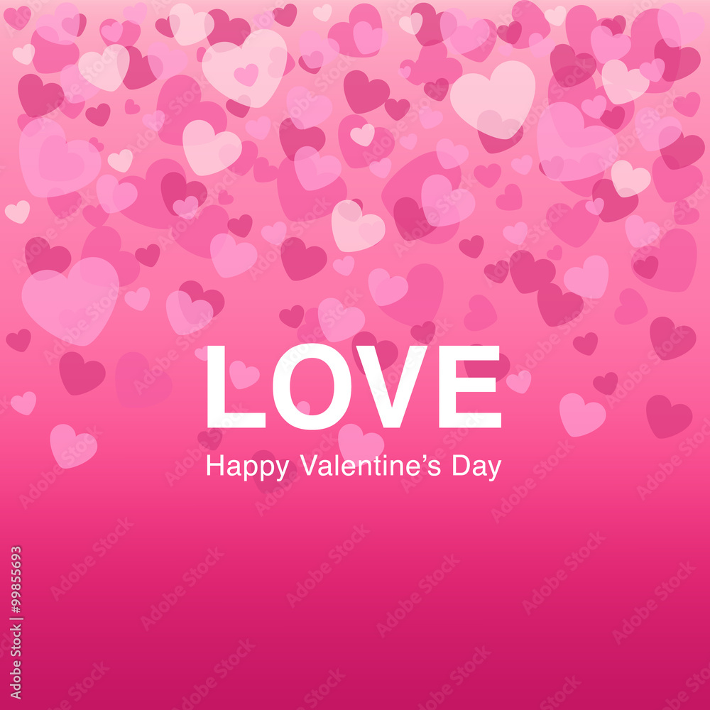 Falling pink hearts on background is ideal for Valentine's Day Greeting Card