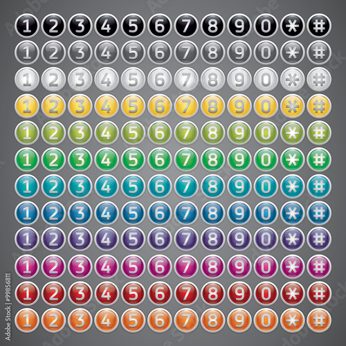 Mega set, reflection glossy buttons with numbers, multicolor vector buttons set