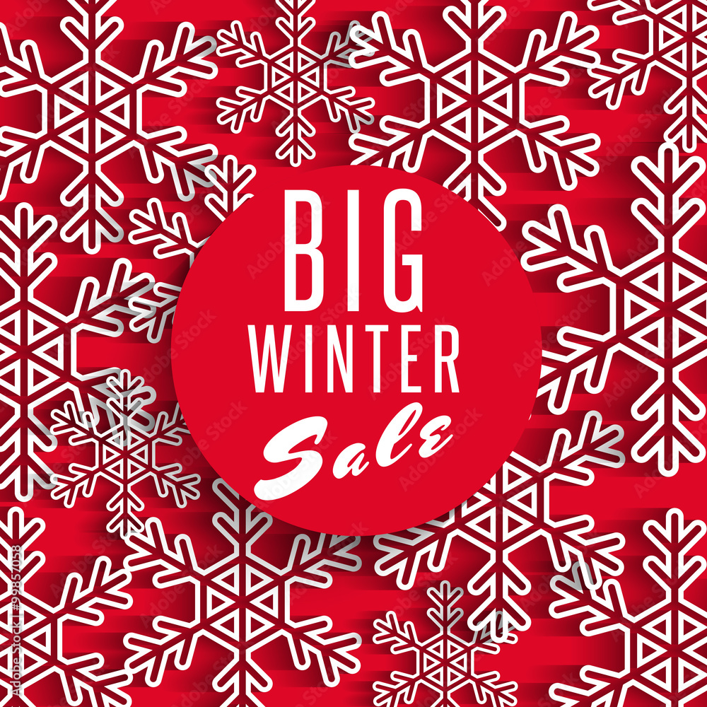 Winter Sale Poster With White Snowflakes - Stock Illustration