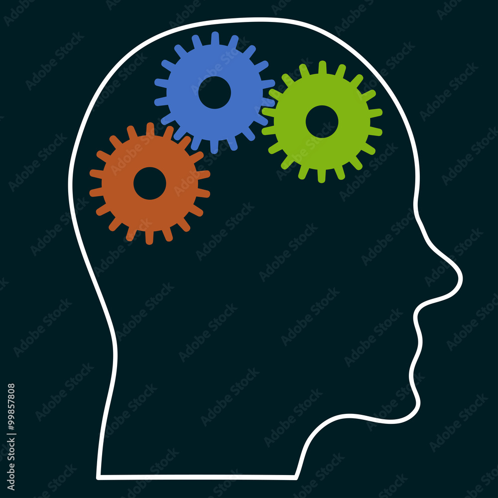 head profile silhouette with gears head profile silhouette with gears