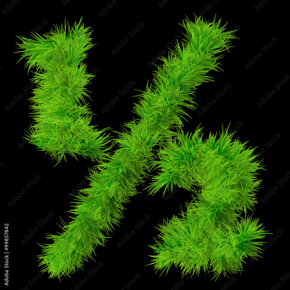 Conceptual green grass 3D font isoalted on black