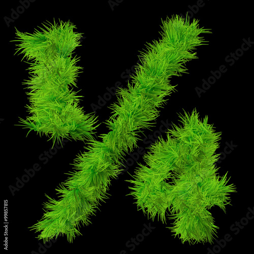 Conceptual green grass 3D font isoalted on black