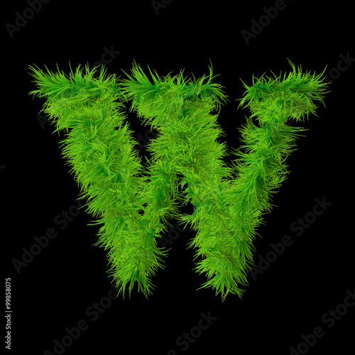 Conceptual green grass 3D font isoalted on black