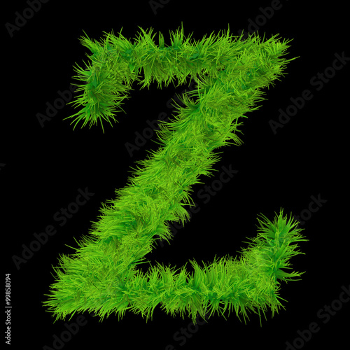 Conceptual green grass 3D font isoalted on black