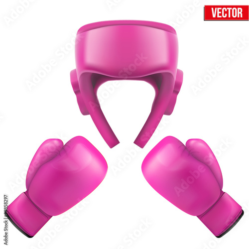 Boxing helmet and gloves. Self-defense.