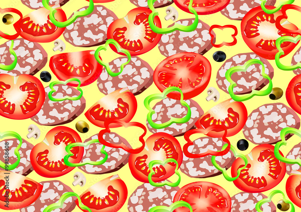 Pizza and different ingredients pattern Pizza and different ingredients pattern