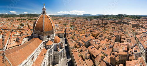 Billede på lærred Panorama from the bell tower in Florence, Italy, with the dome of the Florence c