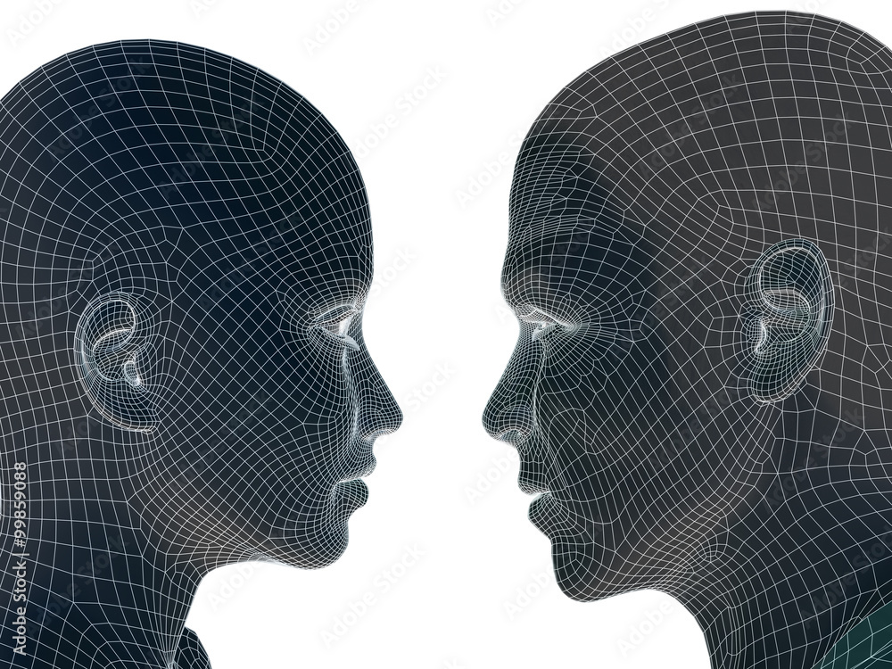 Conceptual wireframe mesh man woman face Conceptual wireframe mesh man woman face