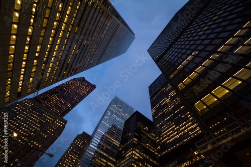Photography night view of city skyscrapers