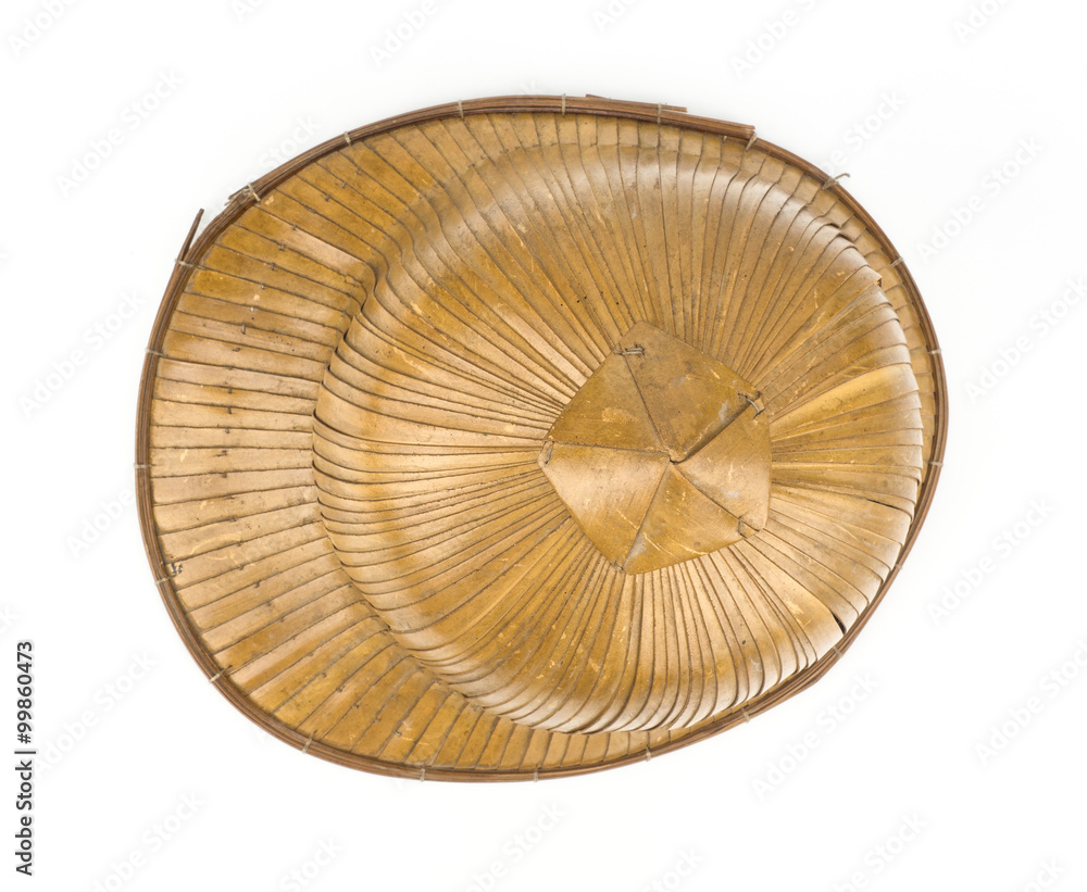 Top view of brown Hat,Old hat made of woven bamboo Top view of brown Hat,Old hat made of woven bamboo