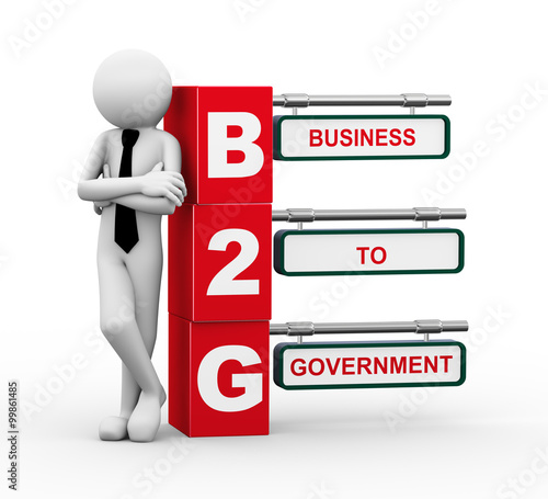 3d businessman with b2g signpost illustration photo