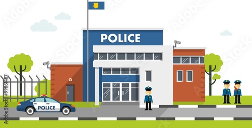 Police station building isolated on white background