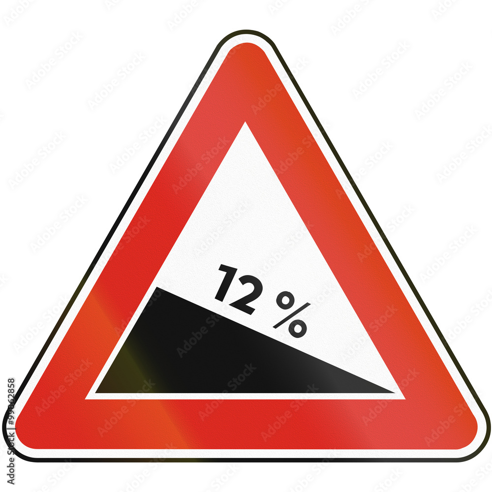 Road sign used in Slovakia - Dangerous Descent Road sign used in Slovakia - Dangerous Descent