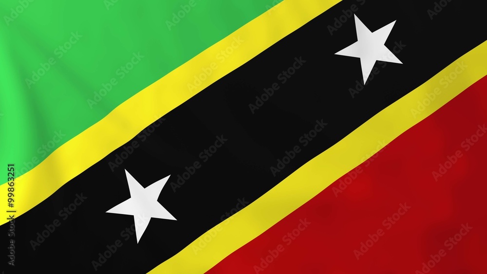 Flag of Saint Kitts, slow motion waving. Rendered using official design and colors. Flag of Saint Kitts, slow motion waving. Rendered using official design and colors.
