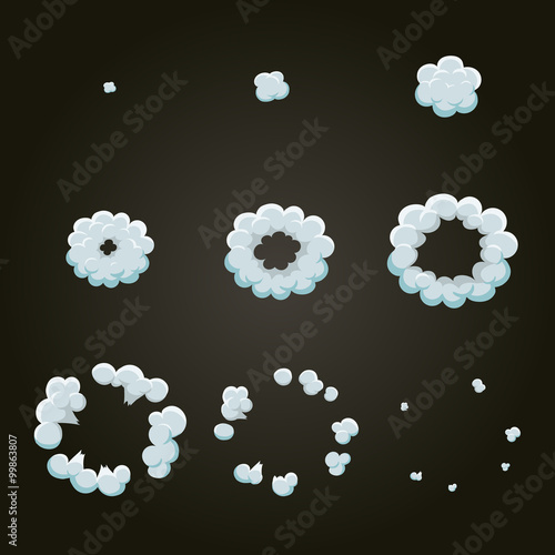 Explode animation. Cartoon smoke explosion frames   