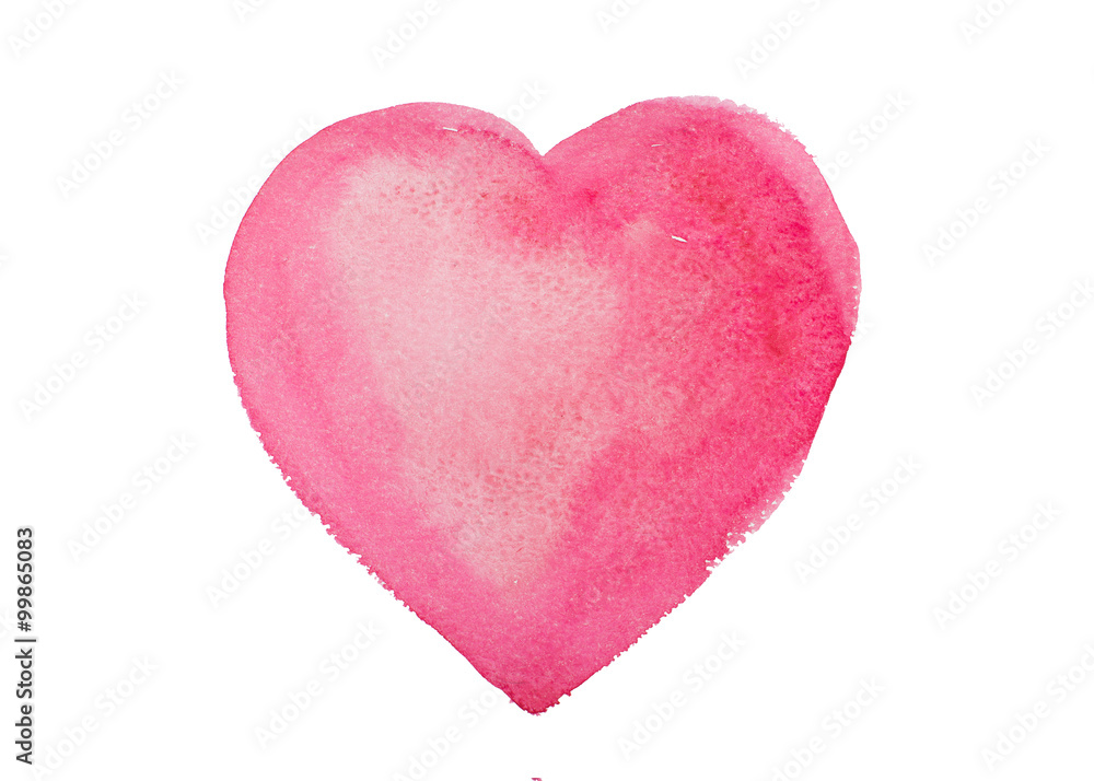Hand drawn watercolor heart isolated on a white background.