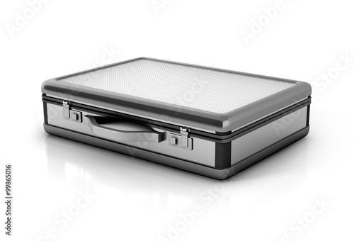 closed metallic suitcase briefcase isolated. 3d illustration