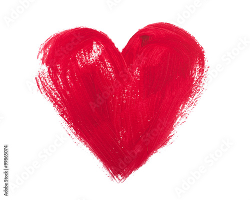 Fototapet Watercolor and acrylic hearts isolated on a white background
