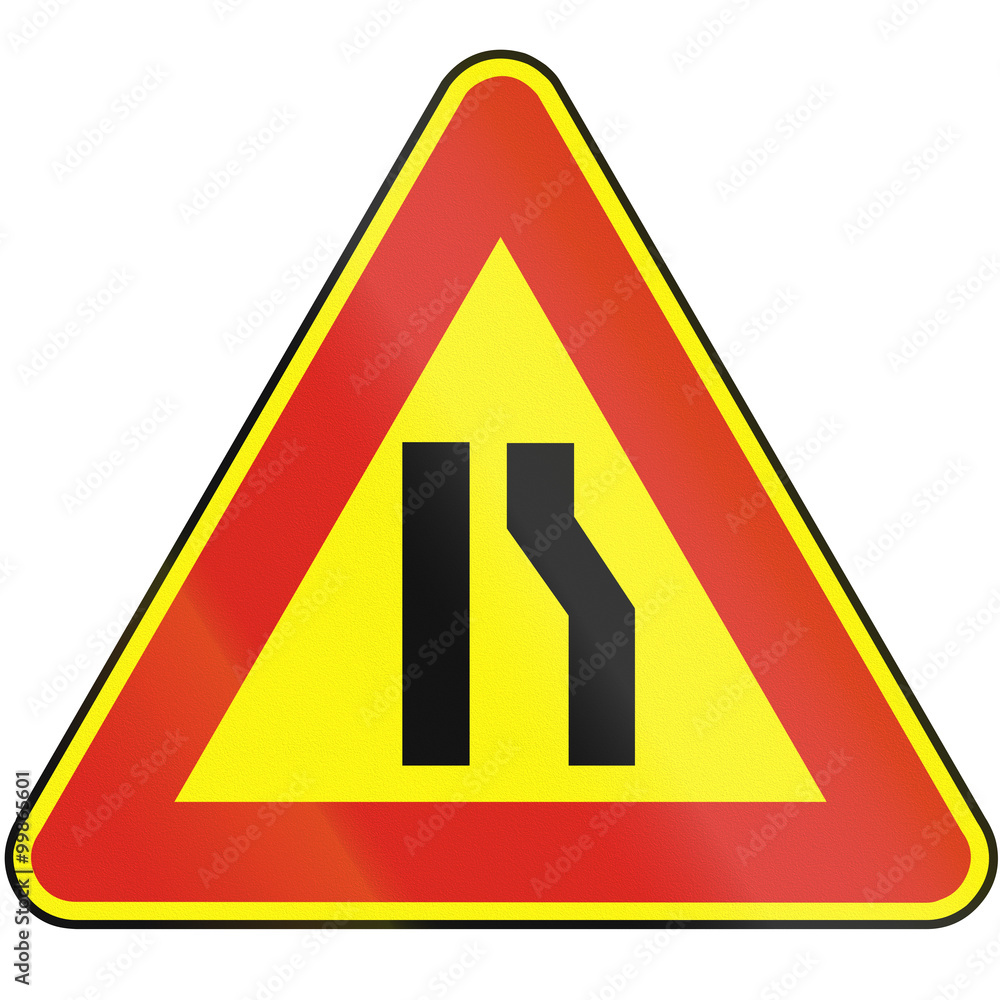 Road sign used in Slovakia - Road narrows from right (as a temporary sign) Road sign used in Slovakia - Road narrows from right (as a temporary sign)