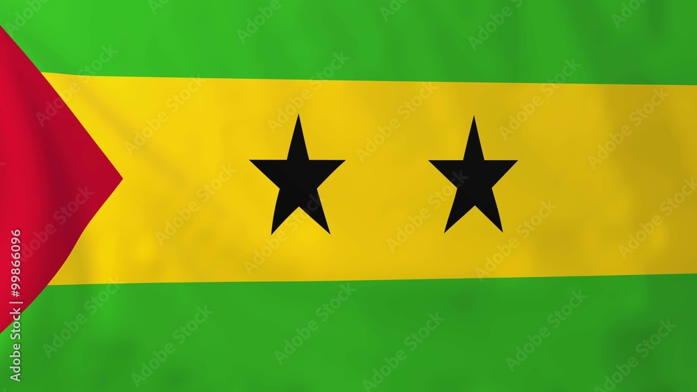 Flag of Sao Tome, slow motion waving. Rendered using official design and colors. Flag of Sao Tome, slow motion waving. Rendered using official design and colors.