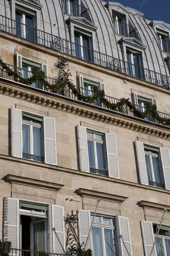 Facade on Paris Building Prepared for Christmas
