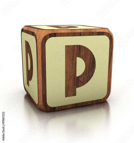 letter p cubes font. wooden block isolated on white. alphabet concept