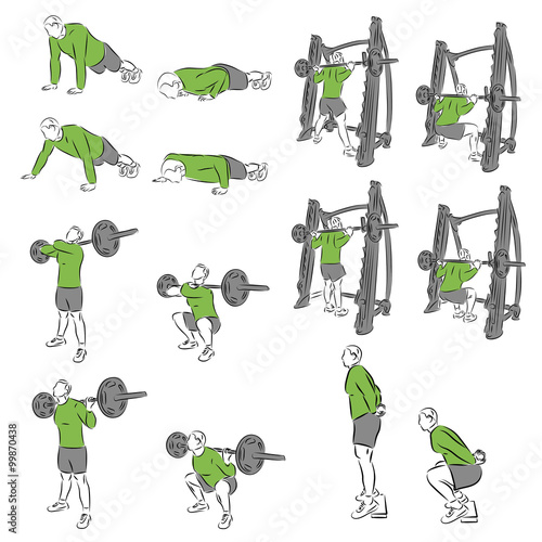 Set of systematic bodybuilding exercises