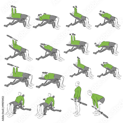 Set of systematic bodybuilding exercises