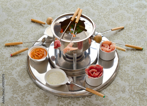 The Chinese fondue with broth photo