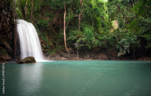 Peaceful nature background of waterfall in forest