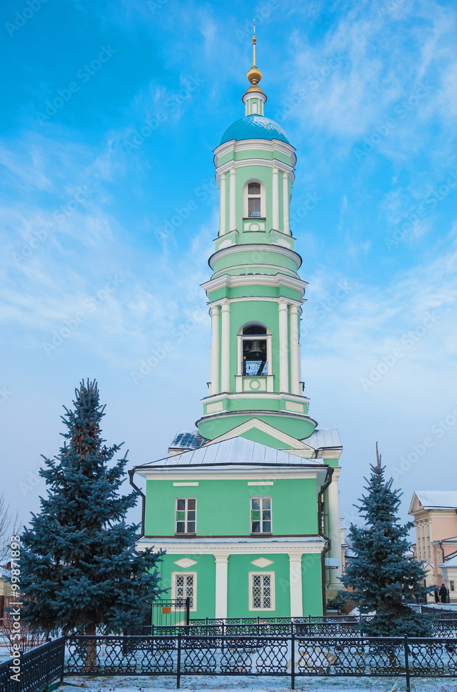 Bell Tower in the Optina desert monastery in Kozelsk, Kaluga Region