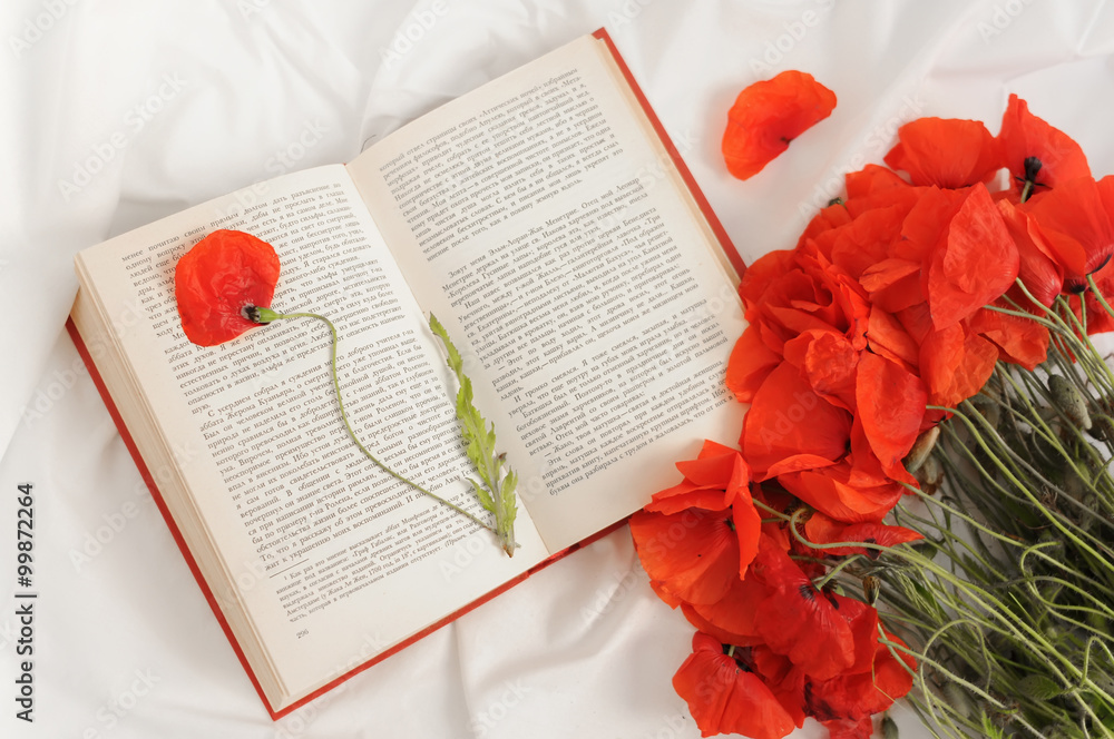 Fototapeta premium Bouquet of poppies and book