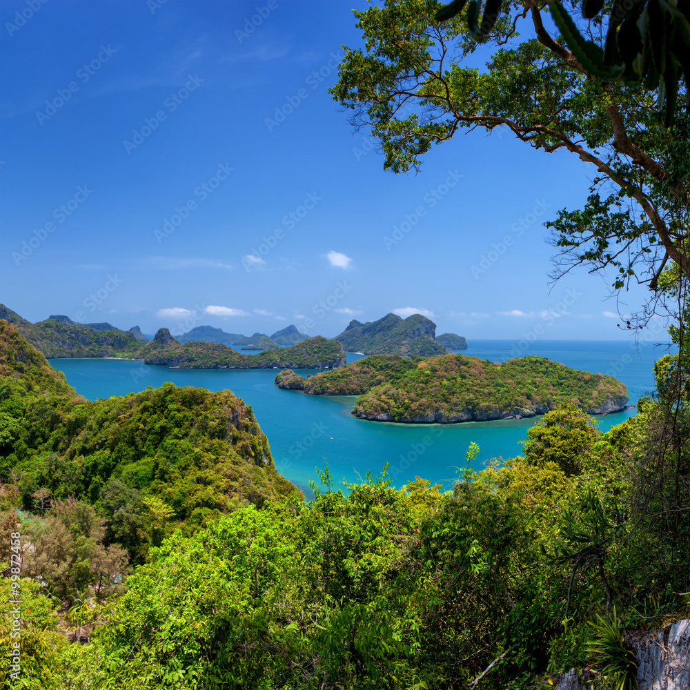 Panoramic view of tropical islands in Thailand sea