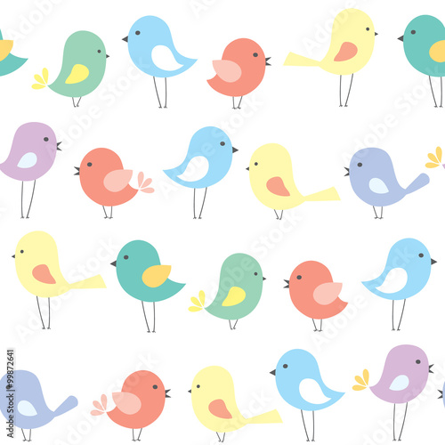 vector seamless pattern with cute cartoon birds