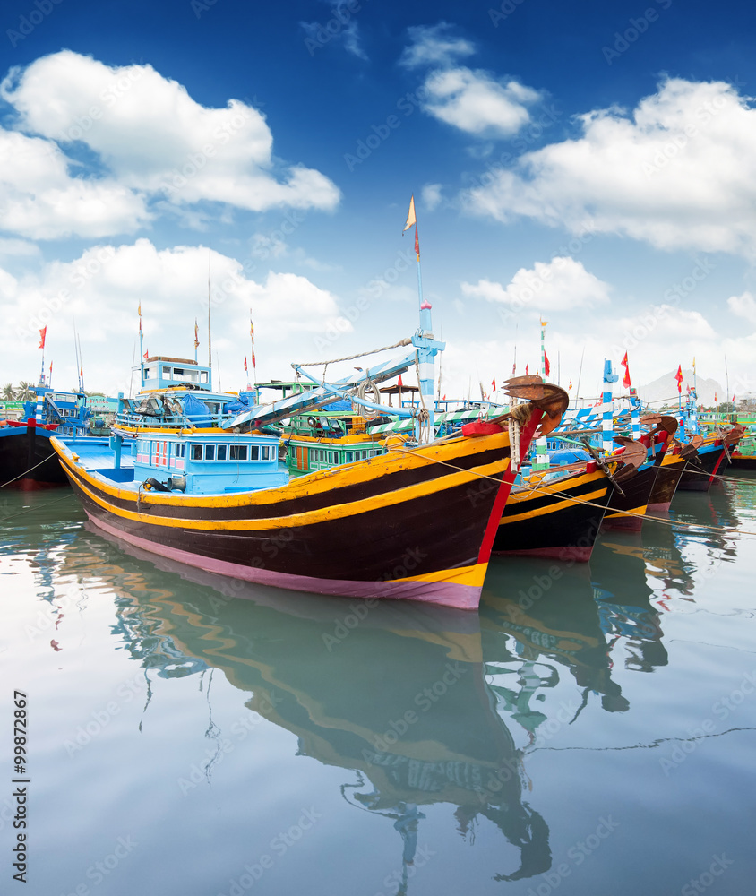 Fishing boats in Phan Tiet dock in Vietnam