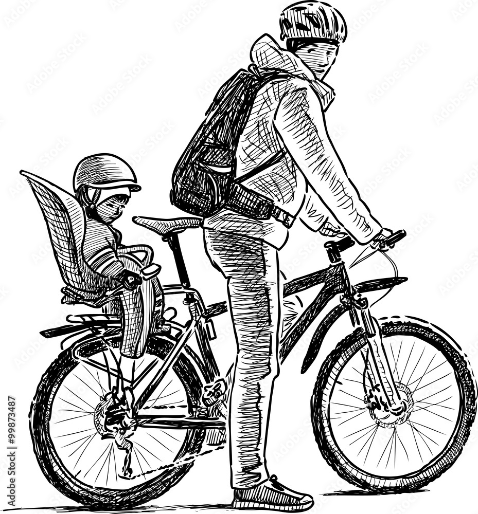 Obraz premium parent with the kid on the bicycle