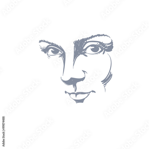 Black and white illustration of lady face, delicate visage featu