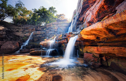 Rocky canyon with waterfall cascades. Wilderness of Cambodia  Asia