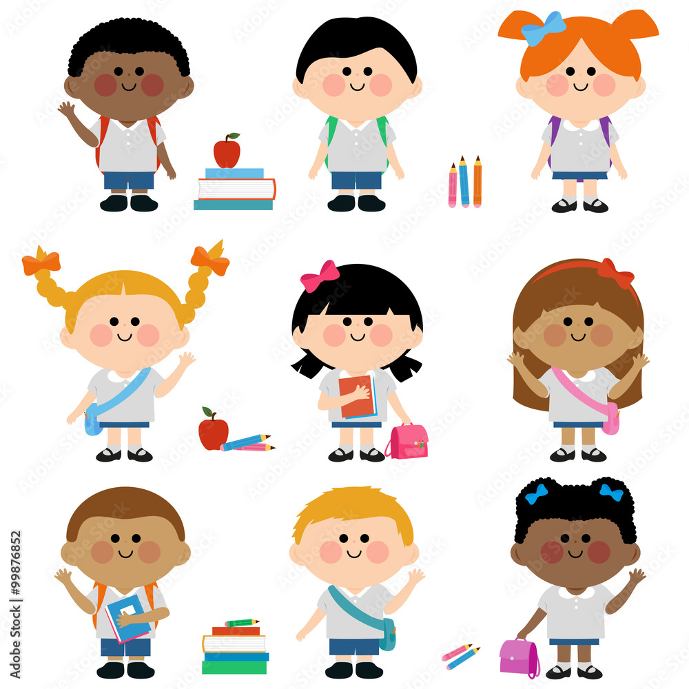 Diverse group of children students. Vector illustration Diverse group of children students. Vector illustration
