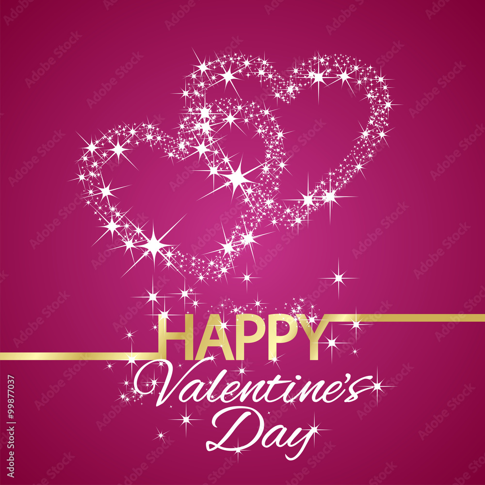 Happy Valentines Day star hearts pink background